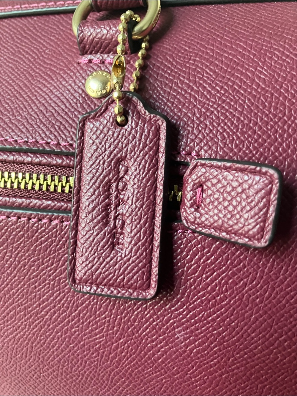 COACH Purse Rowan Satchel Leather Handbag in Berry Pink / Burgundy - Picture 8 of 13